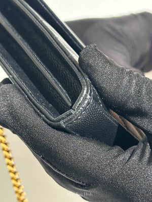 Saint Laurent Black Grain De Poudre Leather Classic Cassandre Chain Wallet GHW