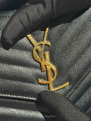 Saint Laurent Black Grain De Poudre Leather Classic Cassandre Chain Wallet GHW