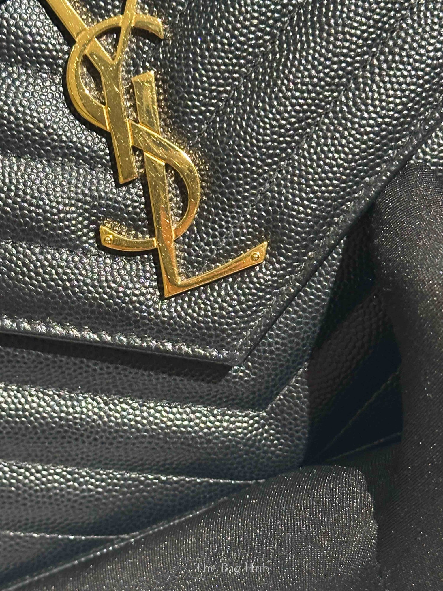 Saint Laurent Black Grain De Poudre Leather Classic Cassandre Chain Wallet GHW