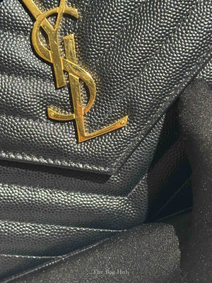 Saint Laurent Black Grain De Poudre Leather Classic Cassandre Chain Wallet GHW