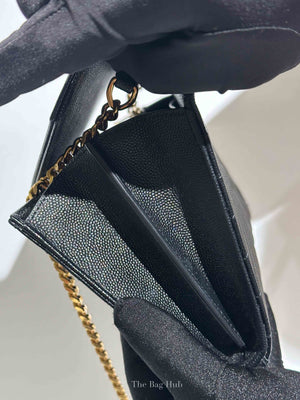 Saint Laurent Black Grain De Poudre Leather Classic Cassandre Chain Wallet GHW