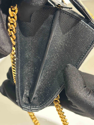 Saint Laurent Black Grain De Poudre Leather Classic Cassandre Chain Wallet GHW