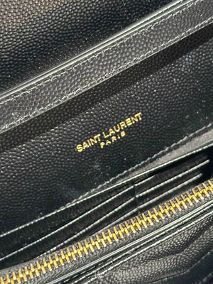 Saint Laurent Black Grain De Poudre Leather Classic Cassandre Chain Wallet GHW