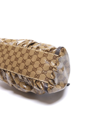 Gucci Brown Crystal Monogram D Ring Hobo Bag