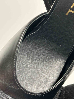 Chanel Black Goatskin Grosgrain Cap Toe CC Slingback Pumps Size 37.5