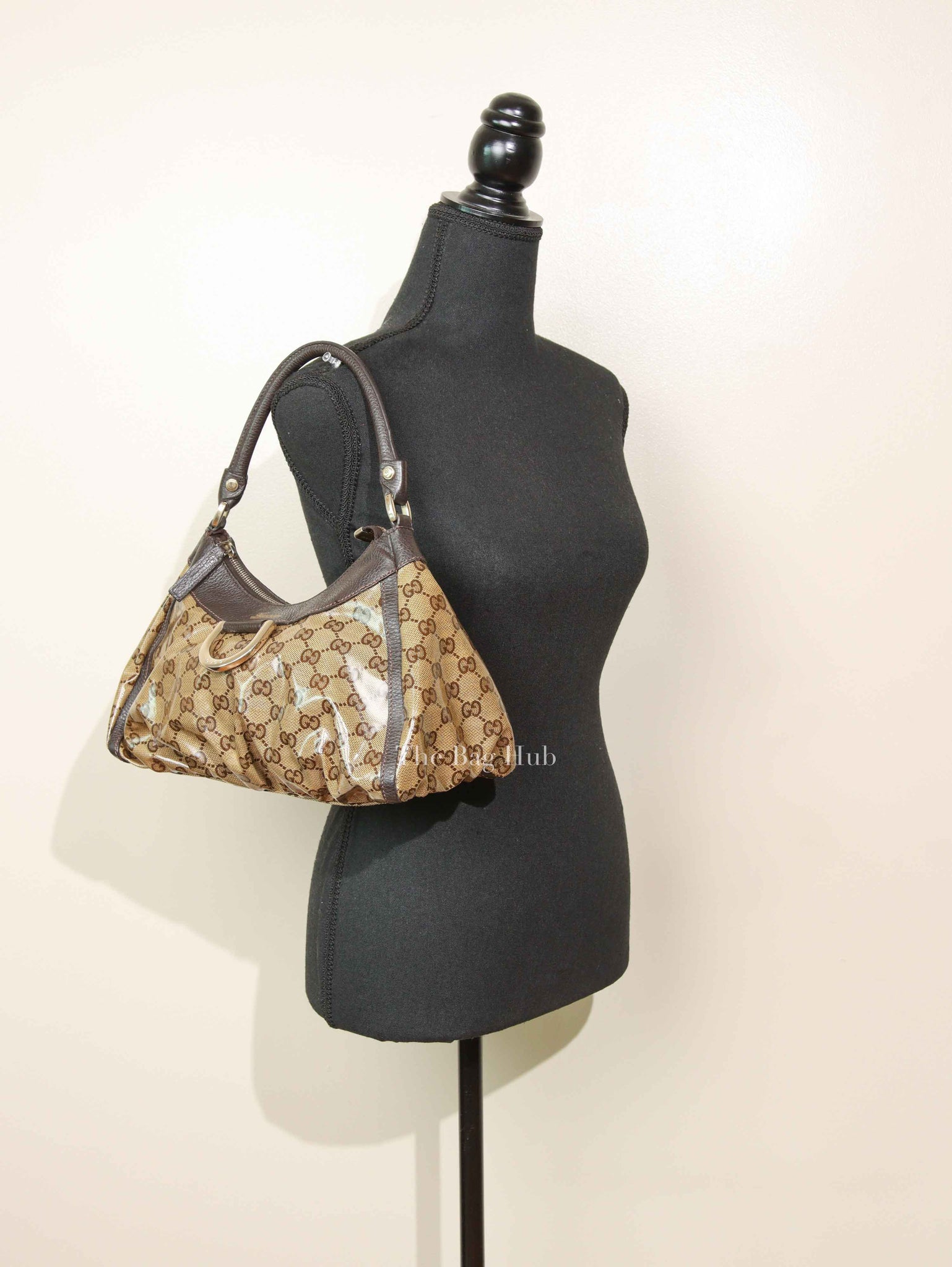 Gucci Brown Crystal Monogram D Ring Hobo Bag
