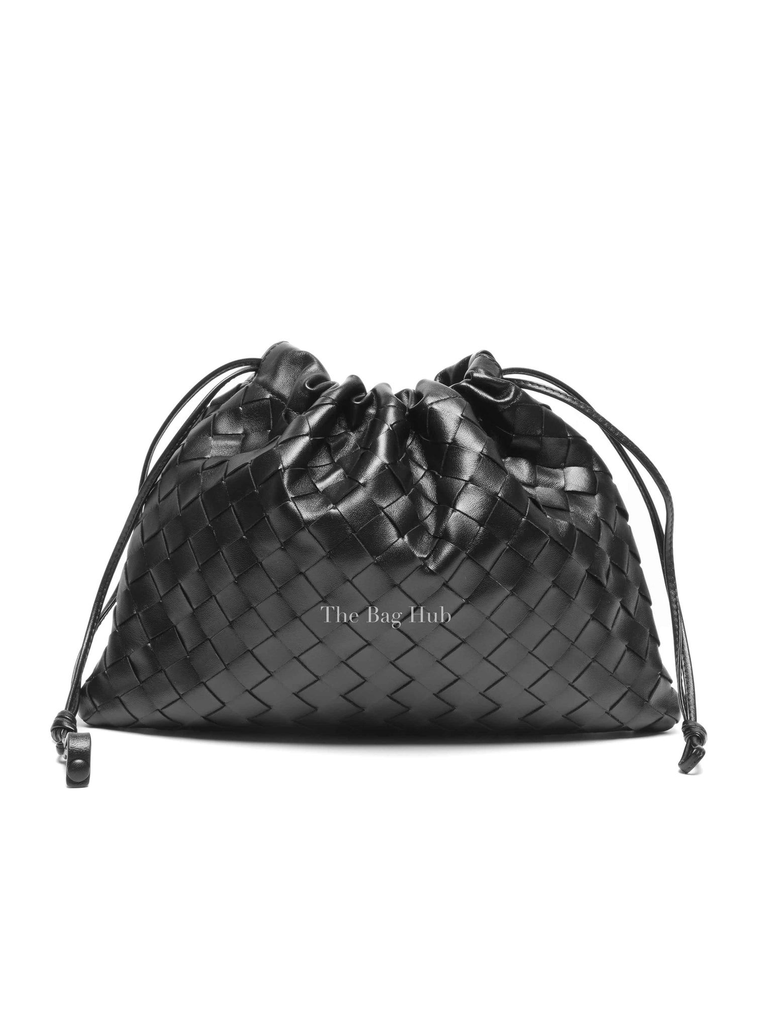 Bottega Veneta Black Intercciato Leather Medium Pouch Bag