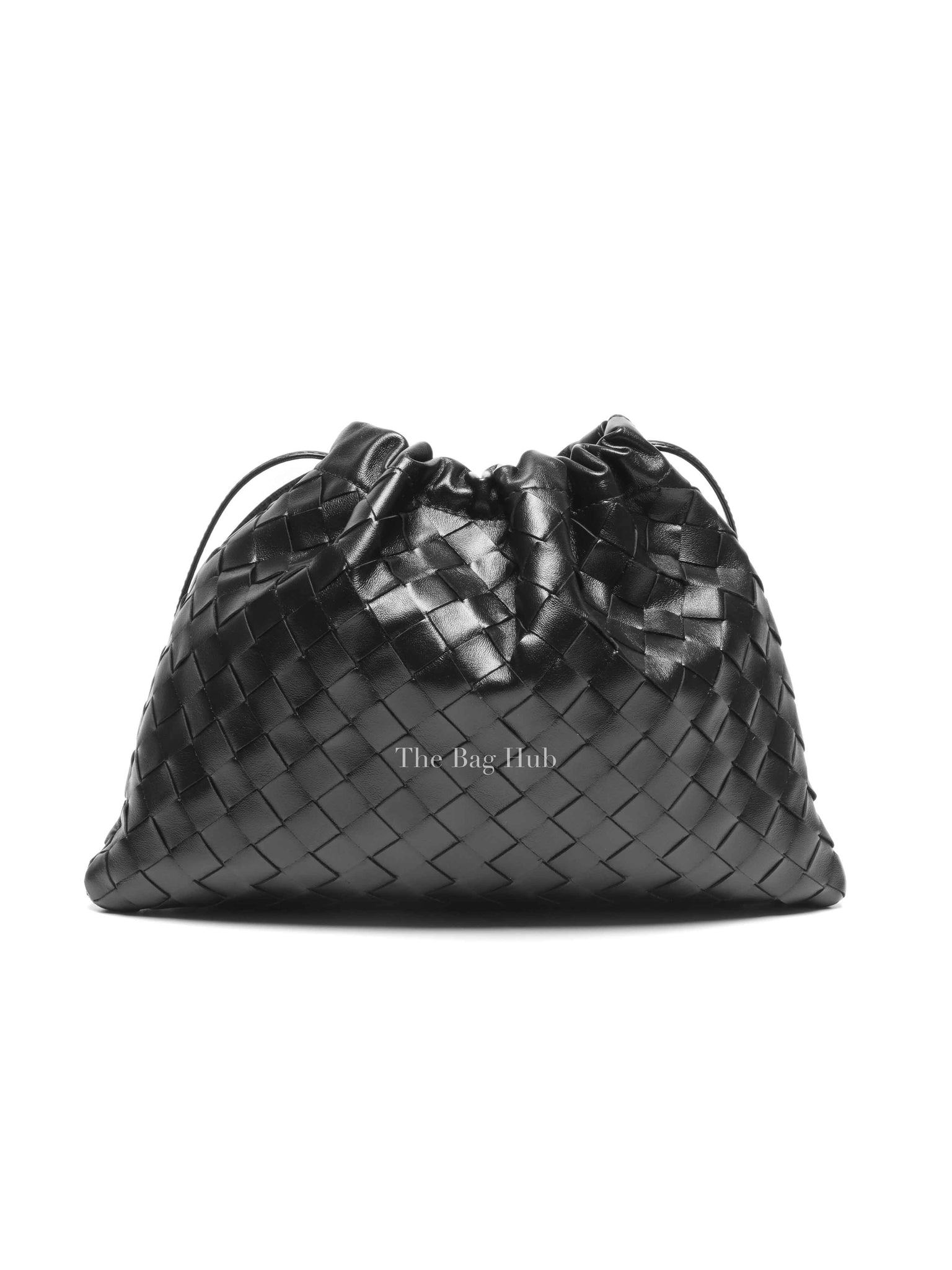 Bottega Veneta Black Intercciato Leather Medium Pouch Bag