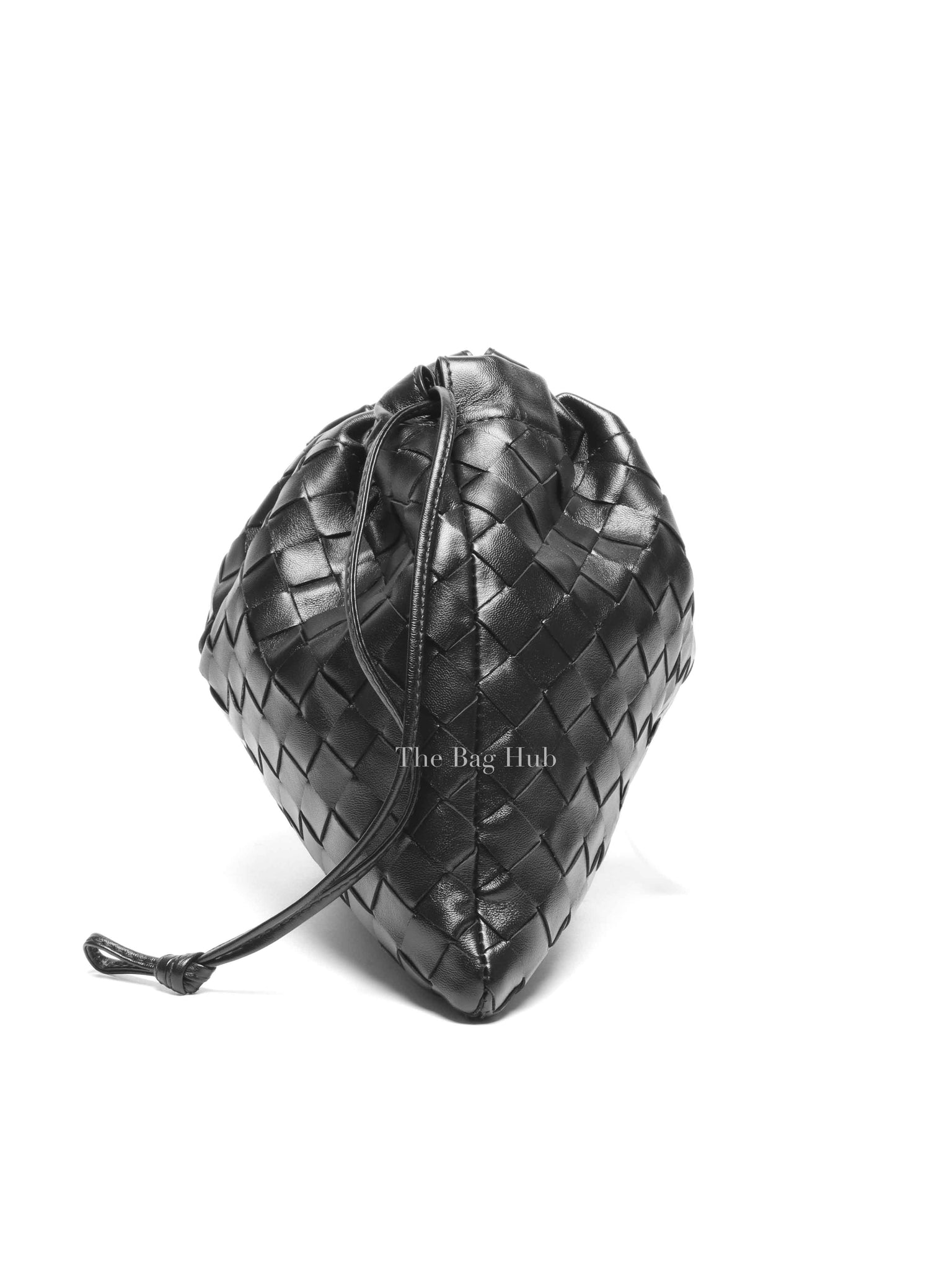 Bottega Veneta Black Intercciato Leather Medium Pouch Bag