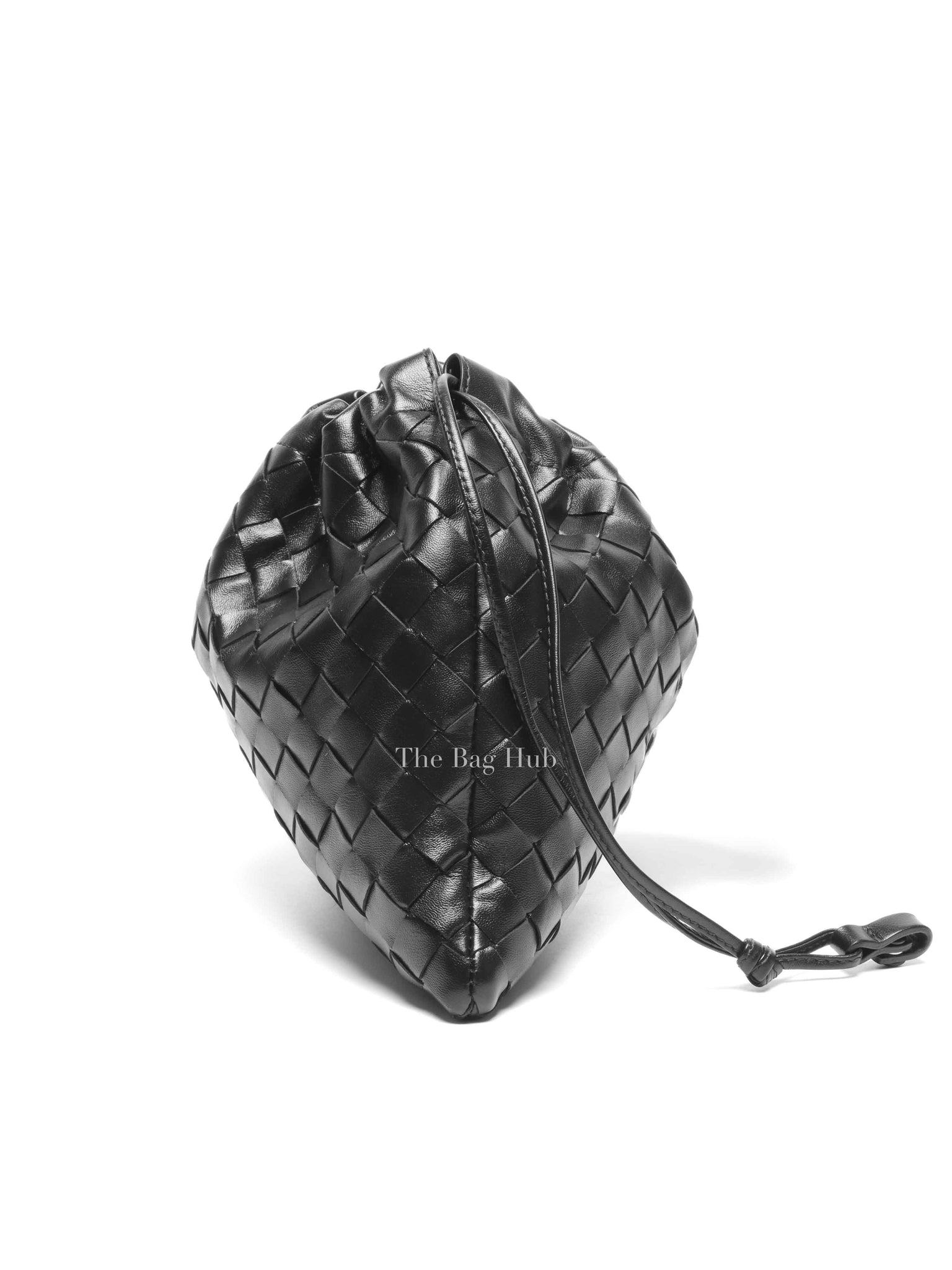 Bottega Veneta Black Intercciato Leather Medium Pouch Bag