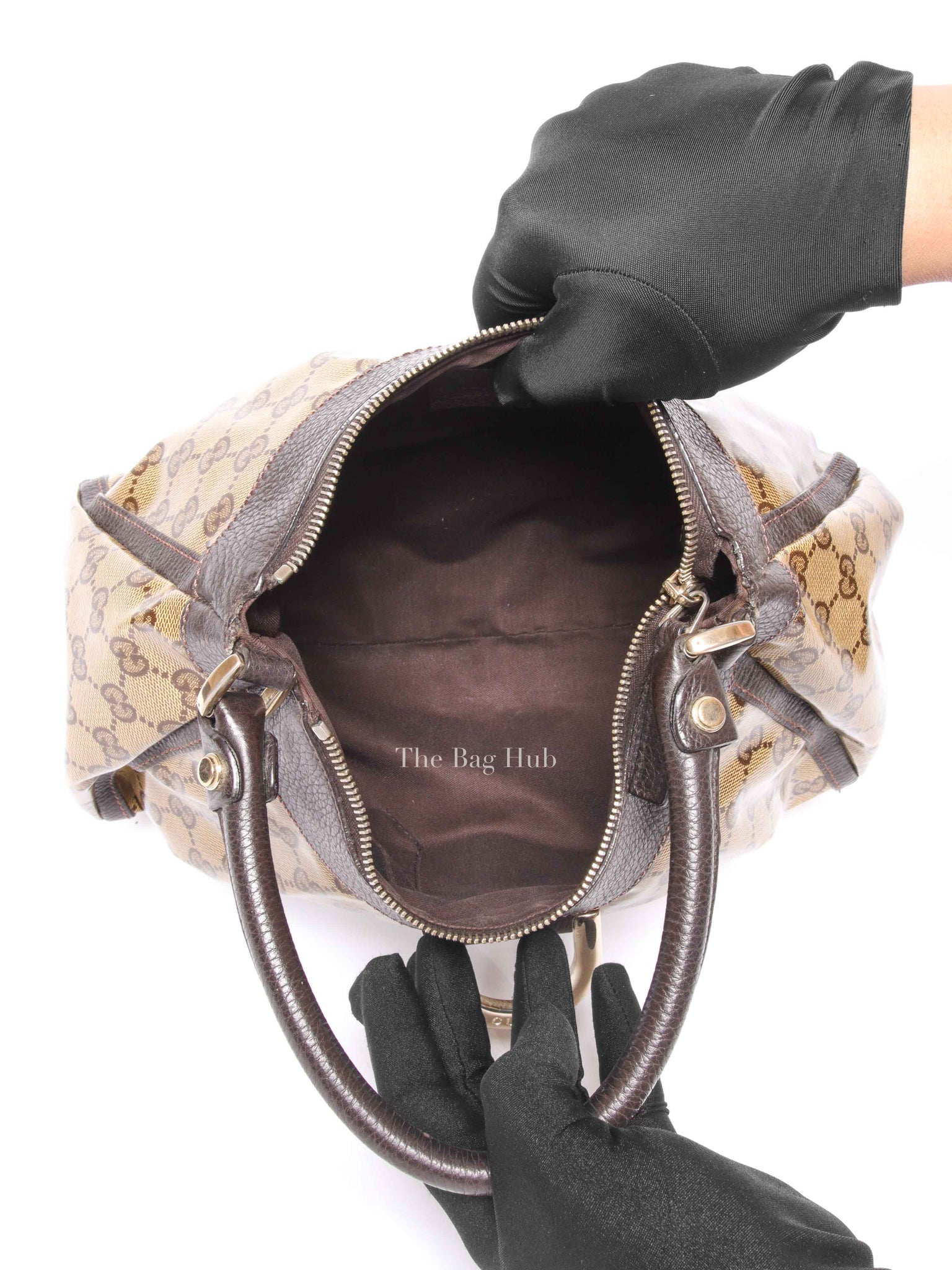 Gucci Brown Crystal Monogram D Ring Hobo Bag