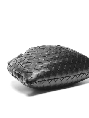 Bottega Veneta Black Intercciato Leather Medium Pouch Bag