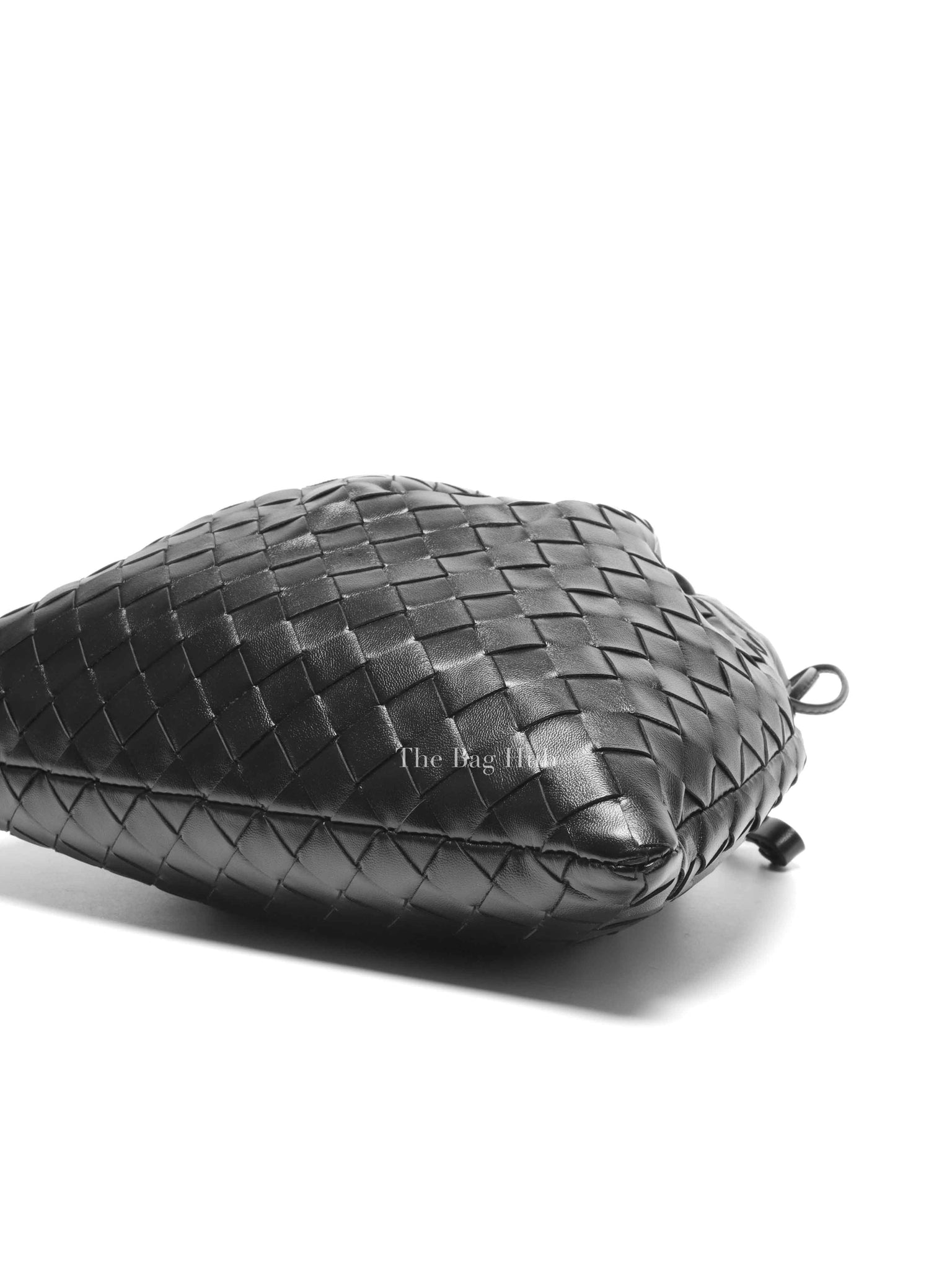Bottega Veneta Black Intercciato Leather Medium Pouch Bag