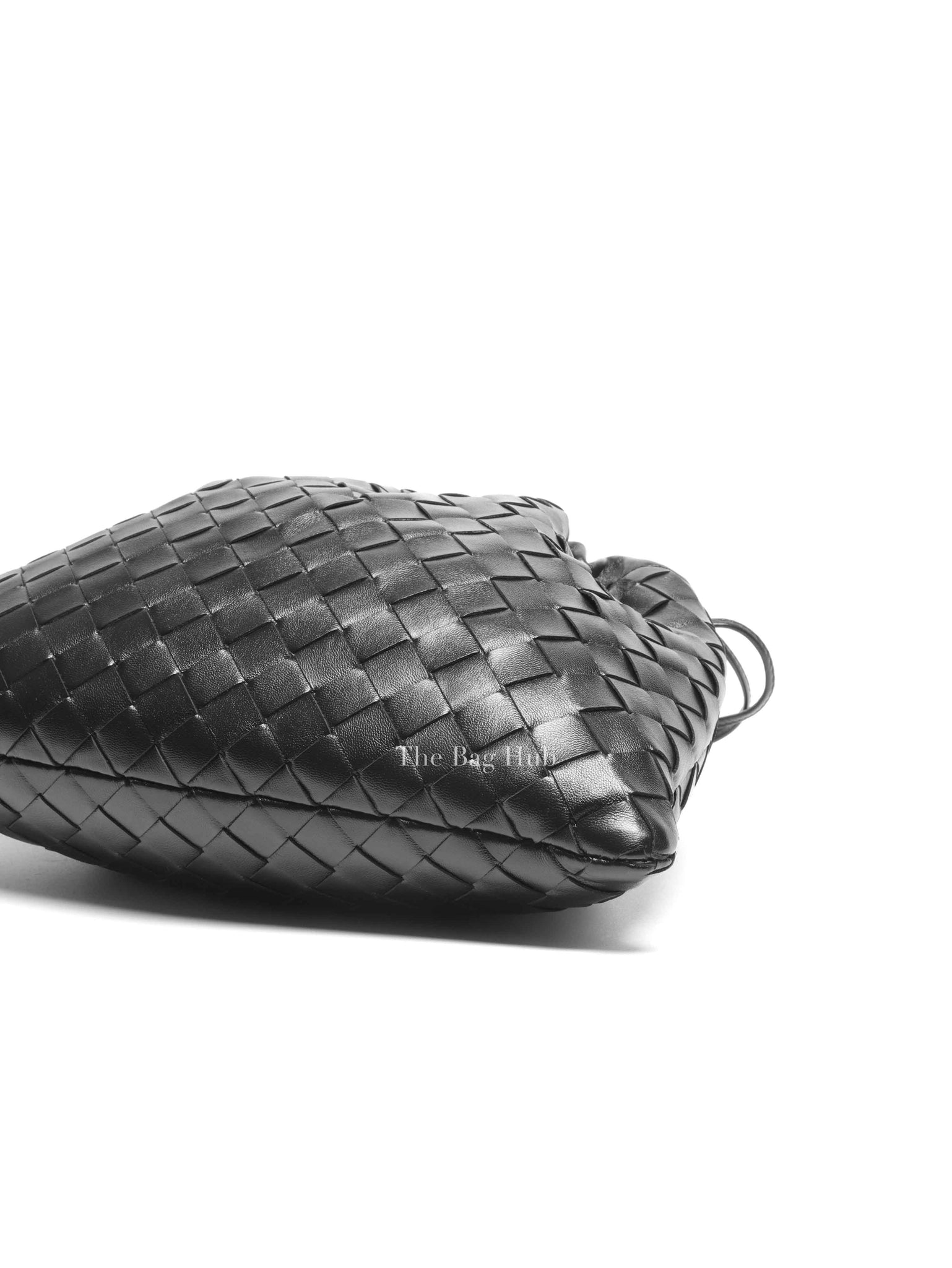 Bottega Veneta Black Intercciato Leather Medium Pouch Bag