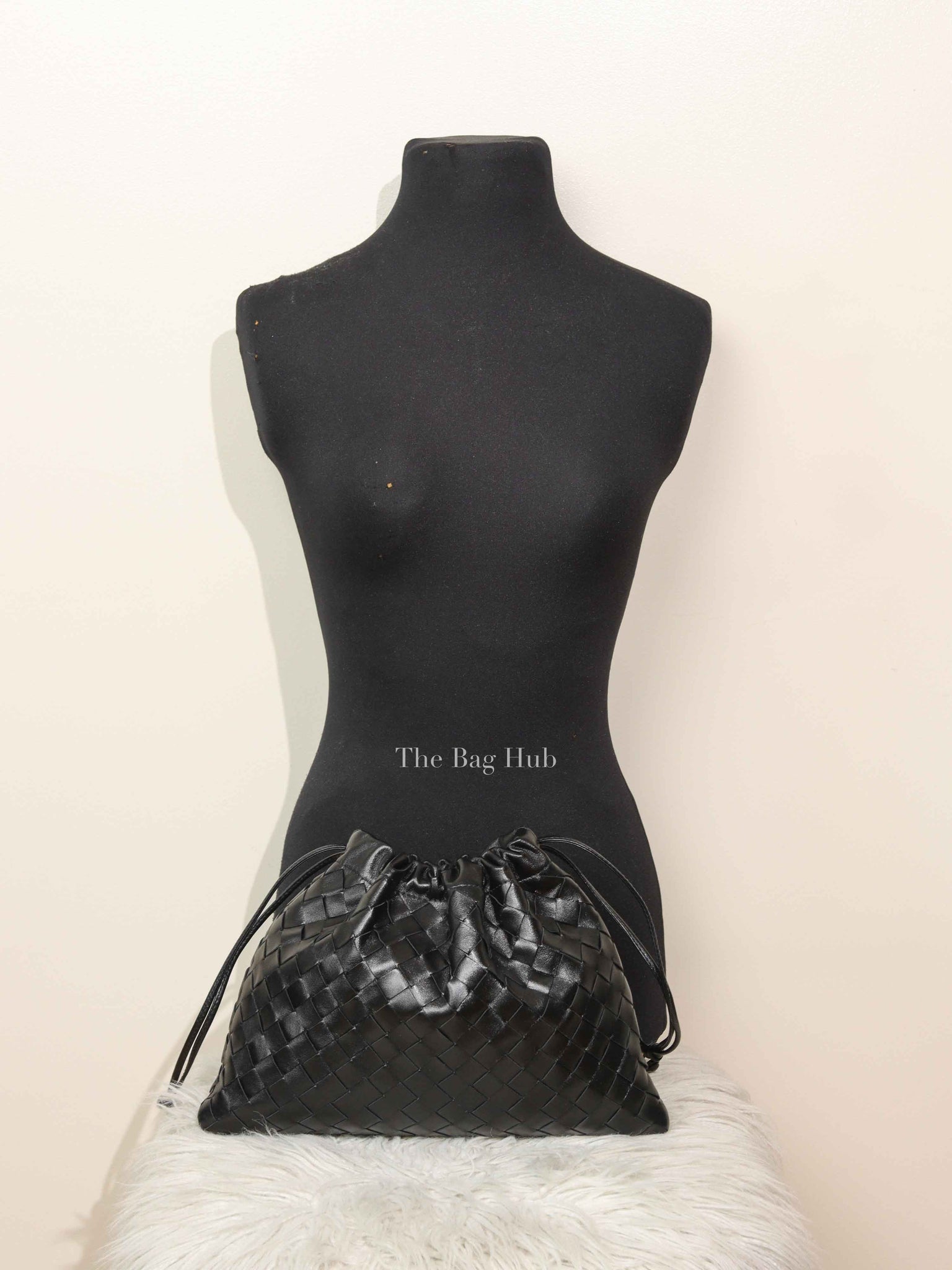 Bottega Veneta Black Intercciato Leather Medium Pouch Bag
