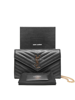 Saint Laurent Black Grain De Poudre Leather Classic Cassandre Chain Wallet GHW