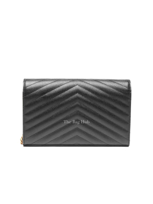 Saint Laurent Black Grain De Poudre Leather Classic Cassandre Chain Wallet GHW