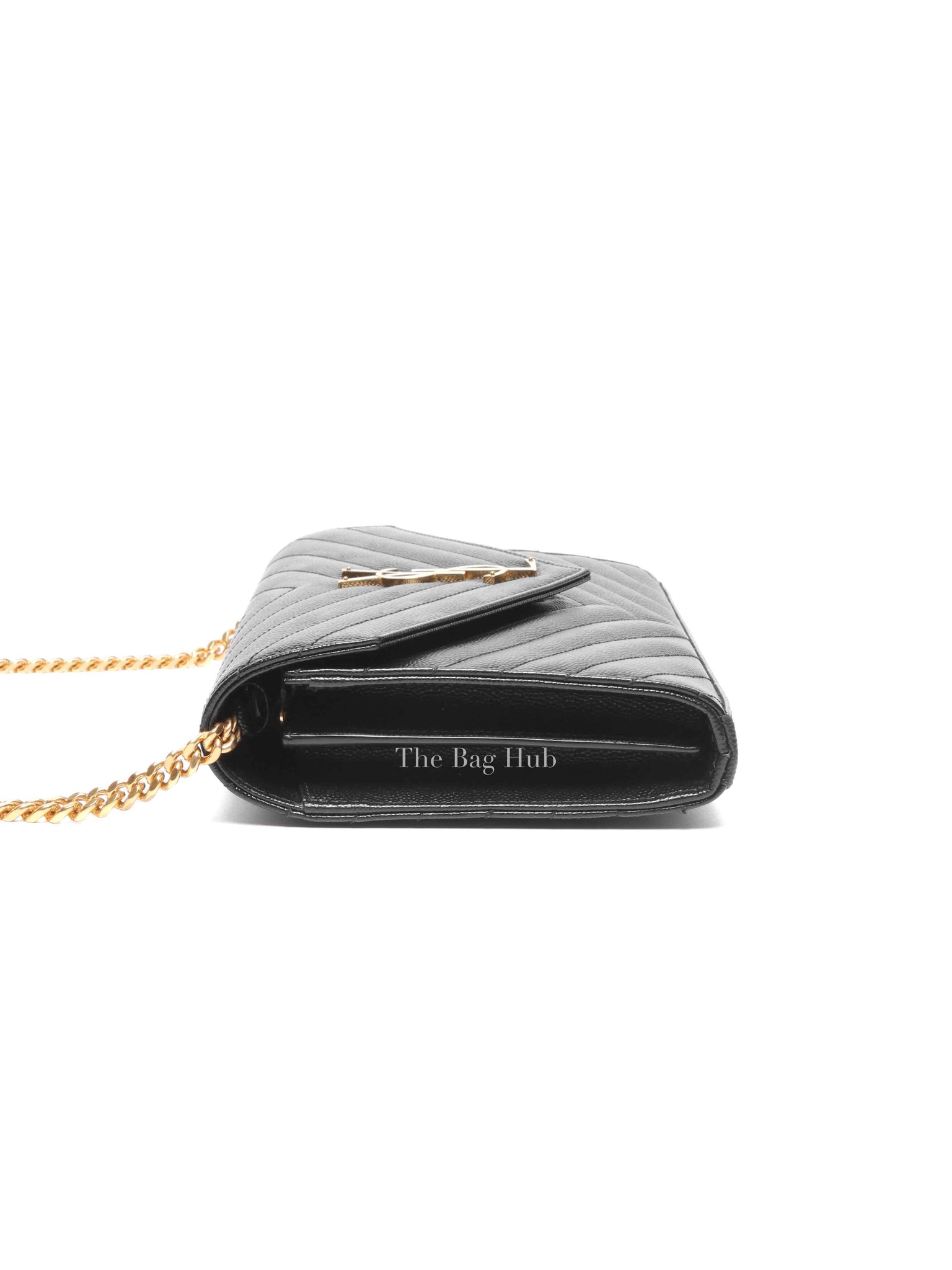 Saint Laurent Black Grain De Poudre Leather Classic Cassandre Chain Wallet GHW