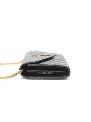 Saint Laurent Black Grain De Poudre Leather Classic Cassandre Chain Wallet GHW