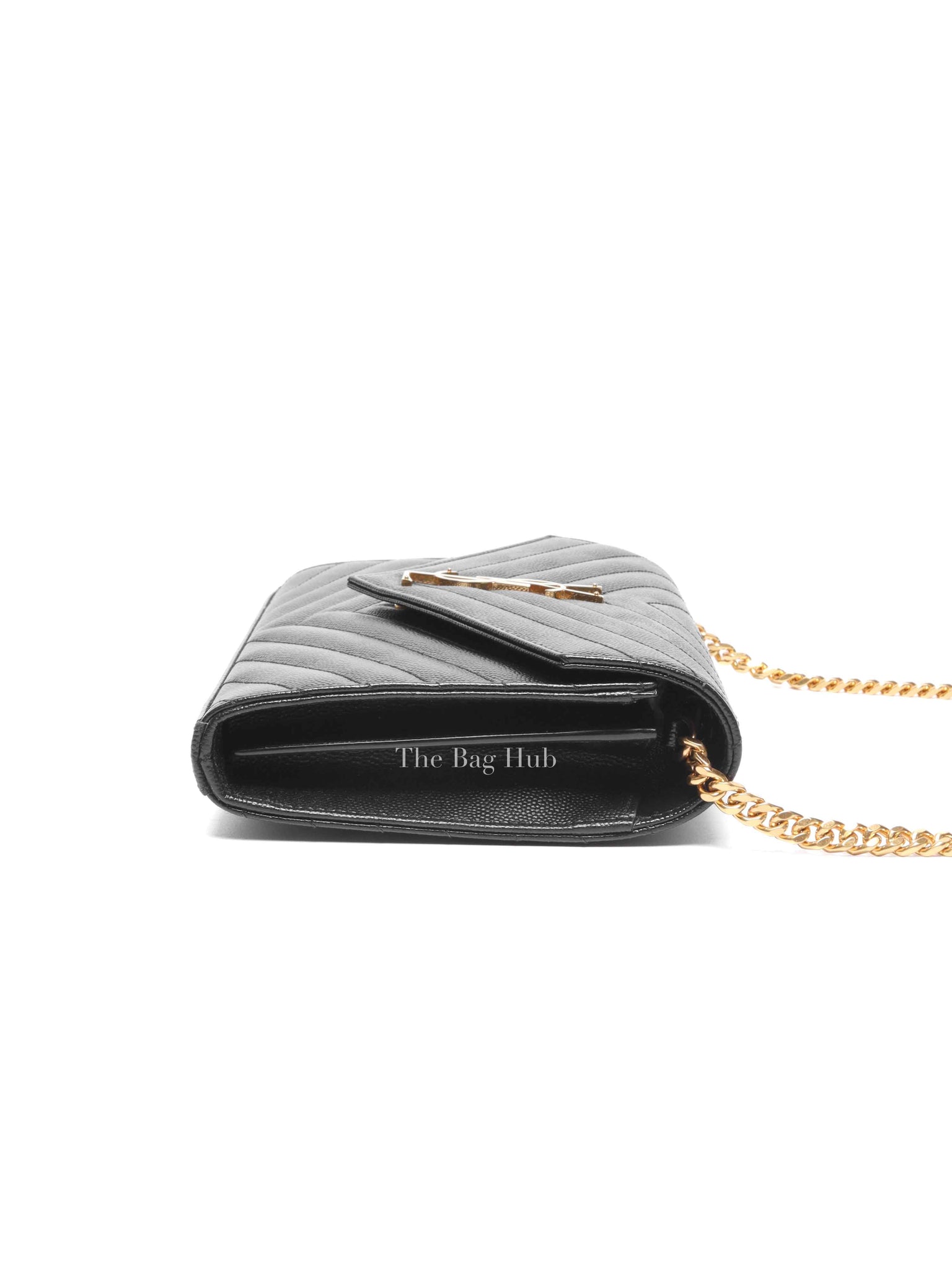 Saint Laurent Black Grain De Poudre Leather Classic Cassandre Chain Wallet GHW