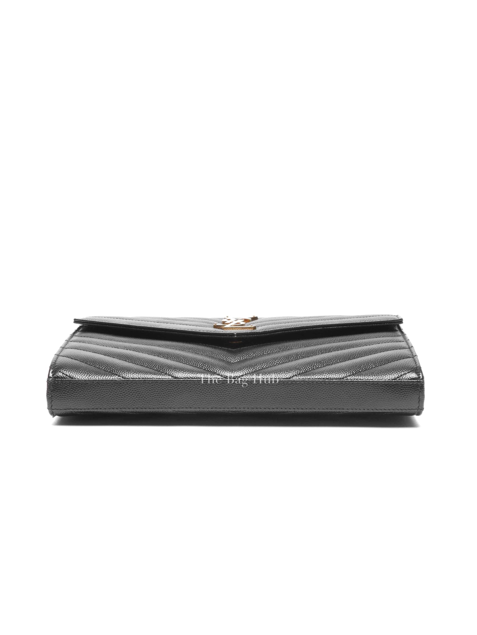 Saint Laurent Black Grain De Poudre Leather Classic Cassandre Chain Wallet GHW