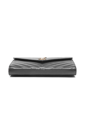 Saint Laurent Black Grain De Poudre Leather Classic Cassandre Chain Wallet GHW