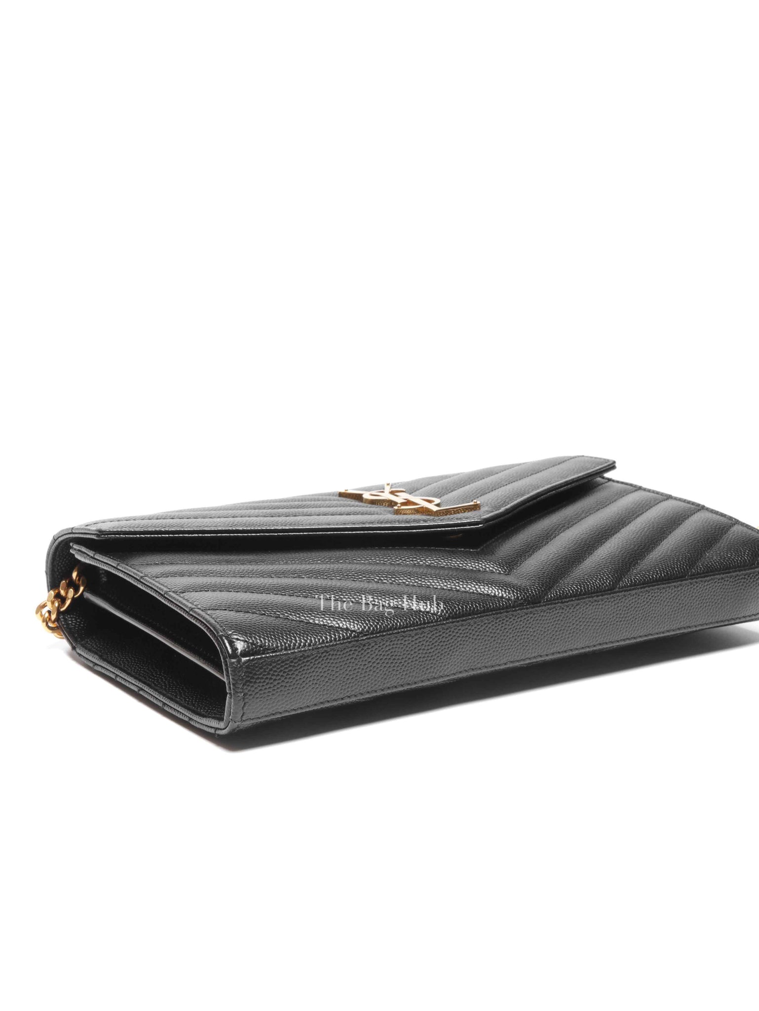 Saint Laurent Black Grain De Poudre Leather Classic Cassandre Chain Wallet GHW