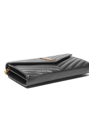 Saint Laurent Black Grain De Poudre Leather Classic Cassandre Chain Wallet GHW