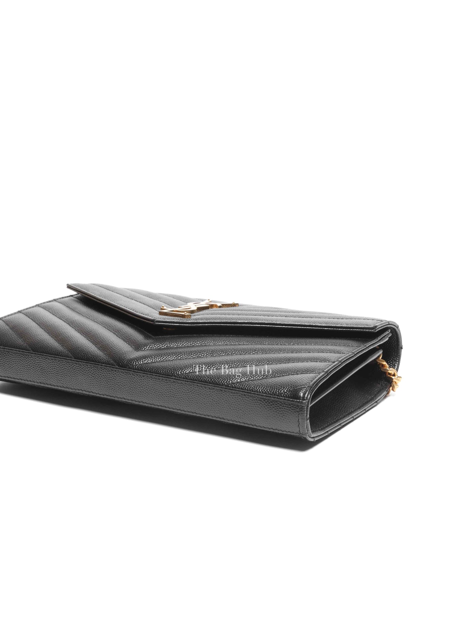 Saint Laurent Black Grain De Poudre Leather Classic Cassandre Chain Wallet GHW