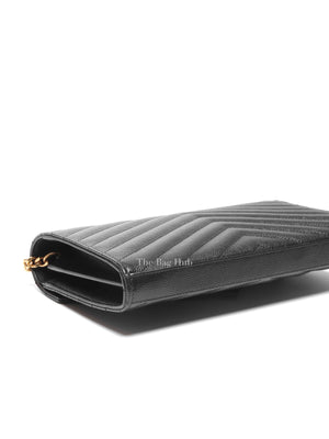 Saint Laurent Black Grain De Poudre Leather Classic Cassandre Chain Wallet GHW