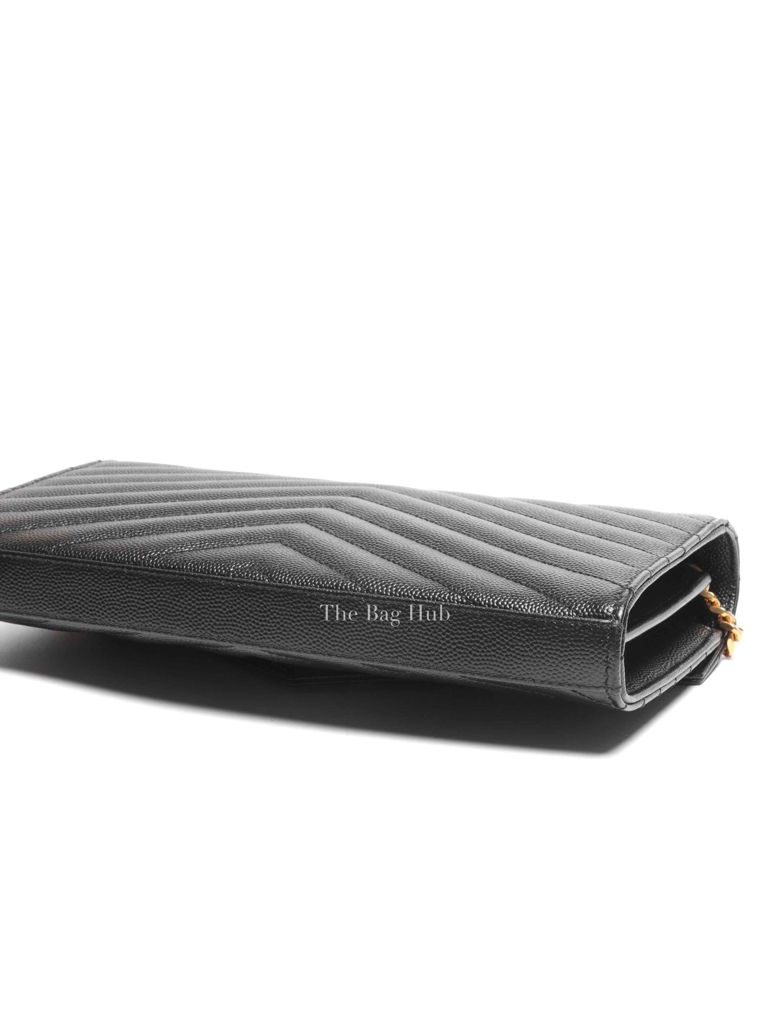 Saint Laurent Black Grain De Poudre Leather Classic Cassandre Chain Wallet GHW