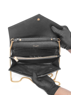 Saint Laurent Black Grain De Poudre Leather Classic Cassandre Chain Wallet GHW