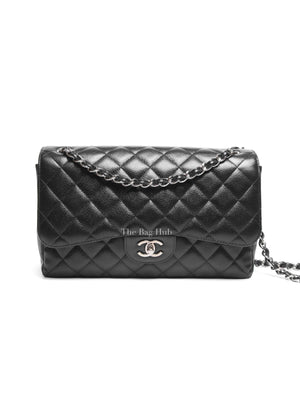 Chanel Black Caviar Quilted Classic Jumbo Double Flap Bag SHW