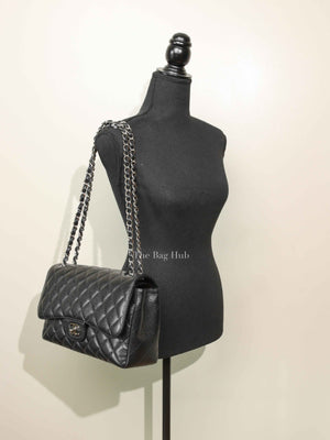 Chanel Black Caviar Quilted Classic Jumbo Double Flap Bag SHW
