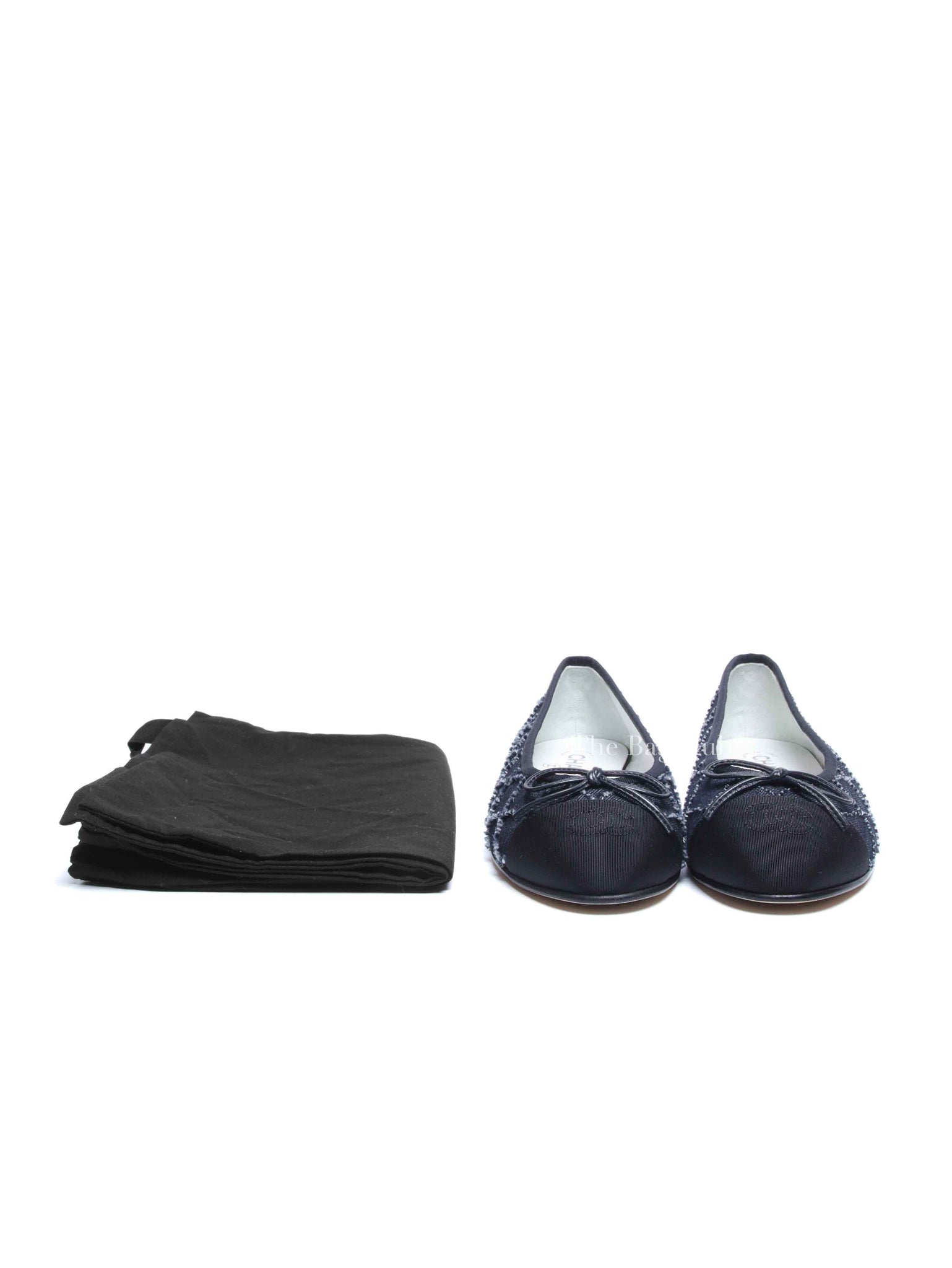 Chanel Blue Denim Quilted Grosgrain Captoe Ballerina Flats Size 38