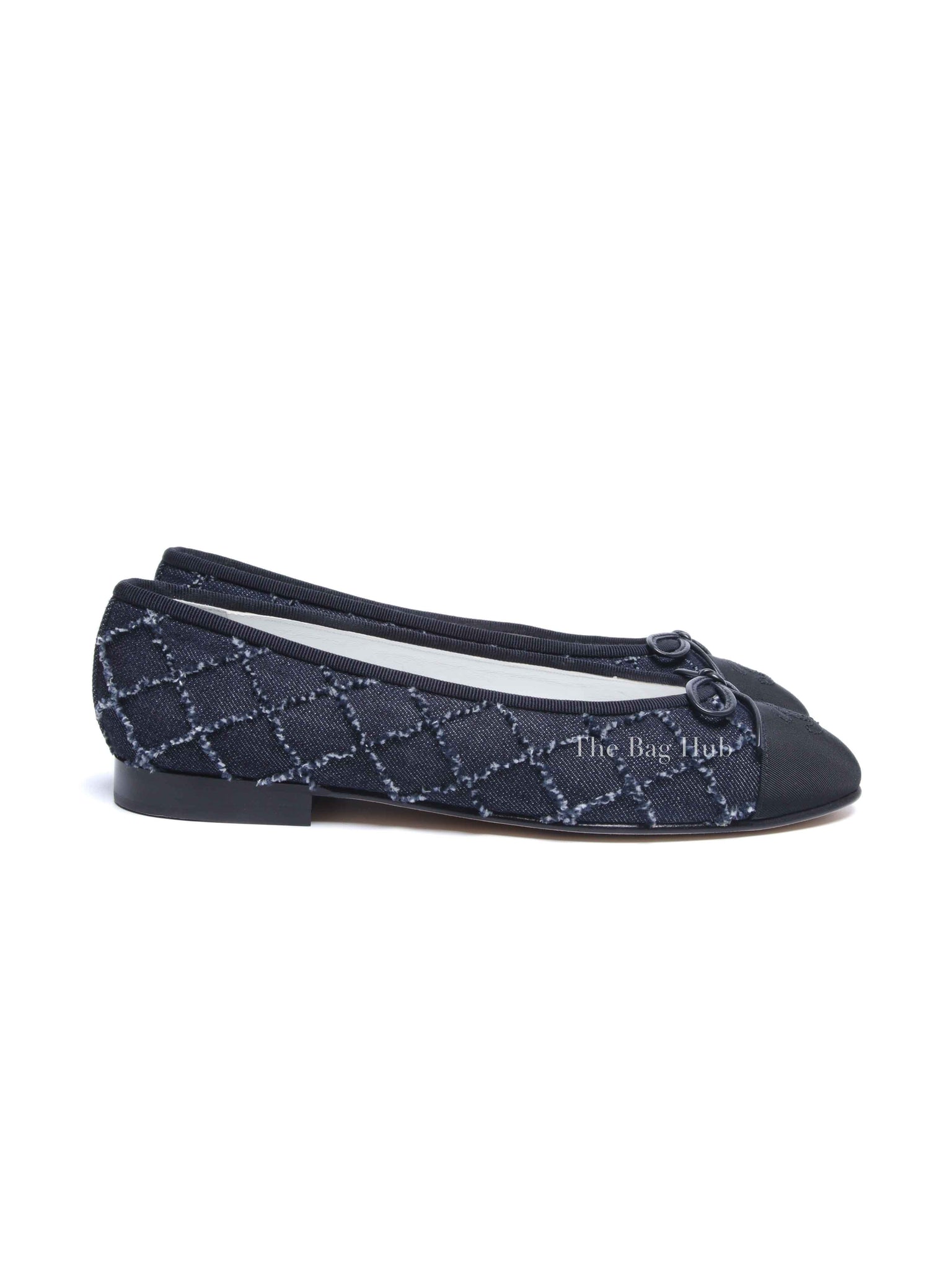 Chanel Blue Denim Quilted Grosgrain Captoe Ballerina Flats Size 38