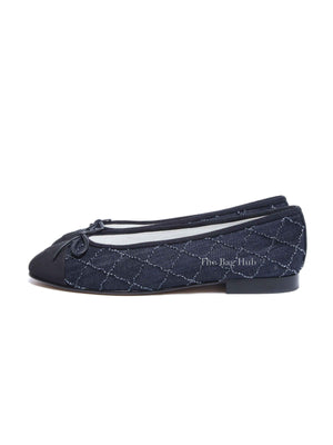 Chanel Blue Denim Quilted Grosgrain Captoe Ballerina Flats Size 38