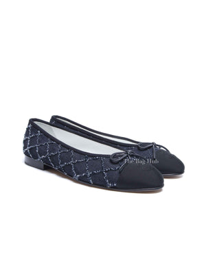 Chanel Blue Denim Quilted Grosgrain Captoe Ballerina Flats Size 38