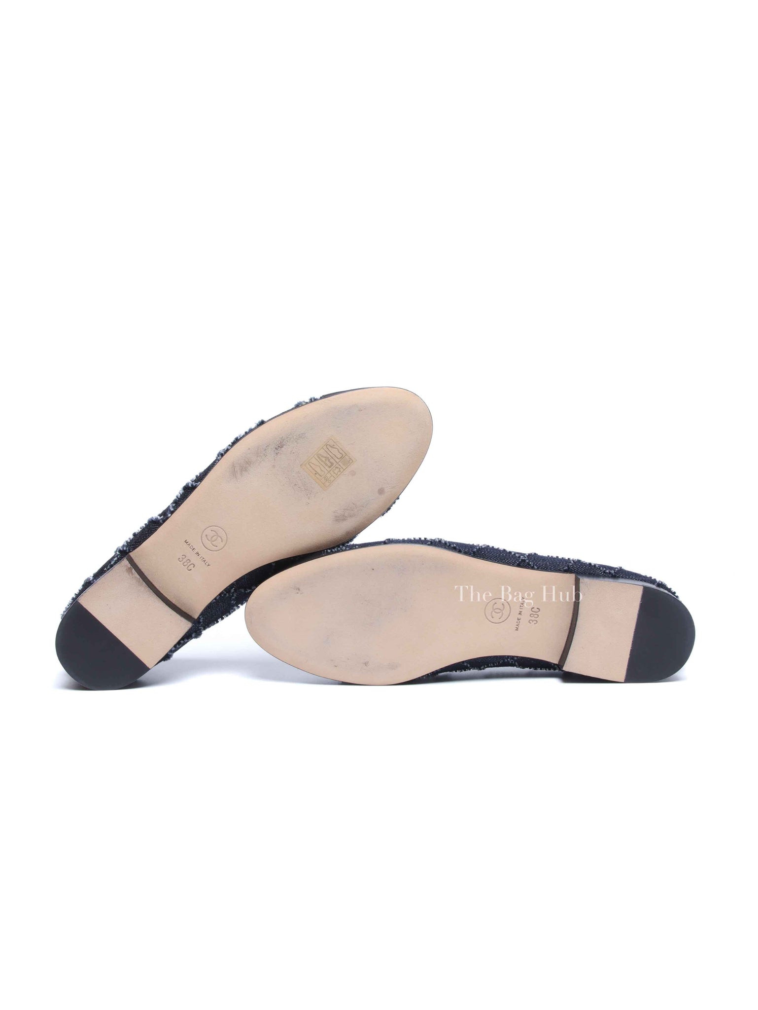 Chanel Blue Denim Quilted Grosgrain Captoe Ballerina Flats Size 38