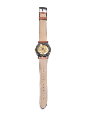 Bvlgari Brown Leather Giappone Edition Carbon Gold Watch 33mm