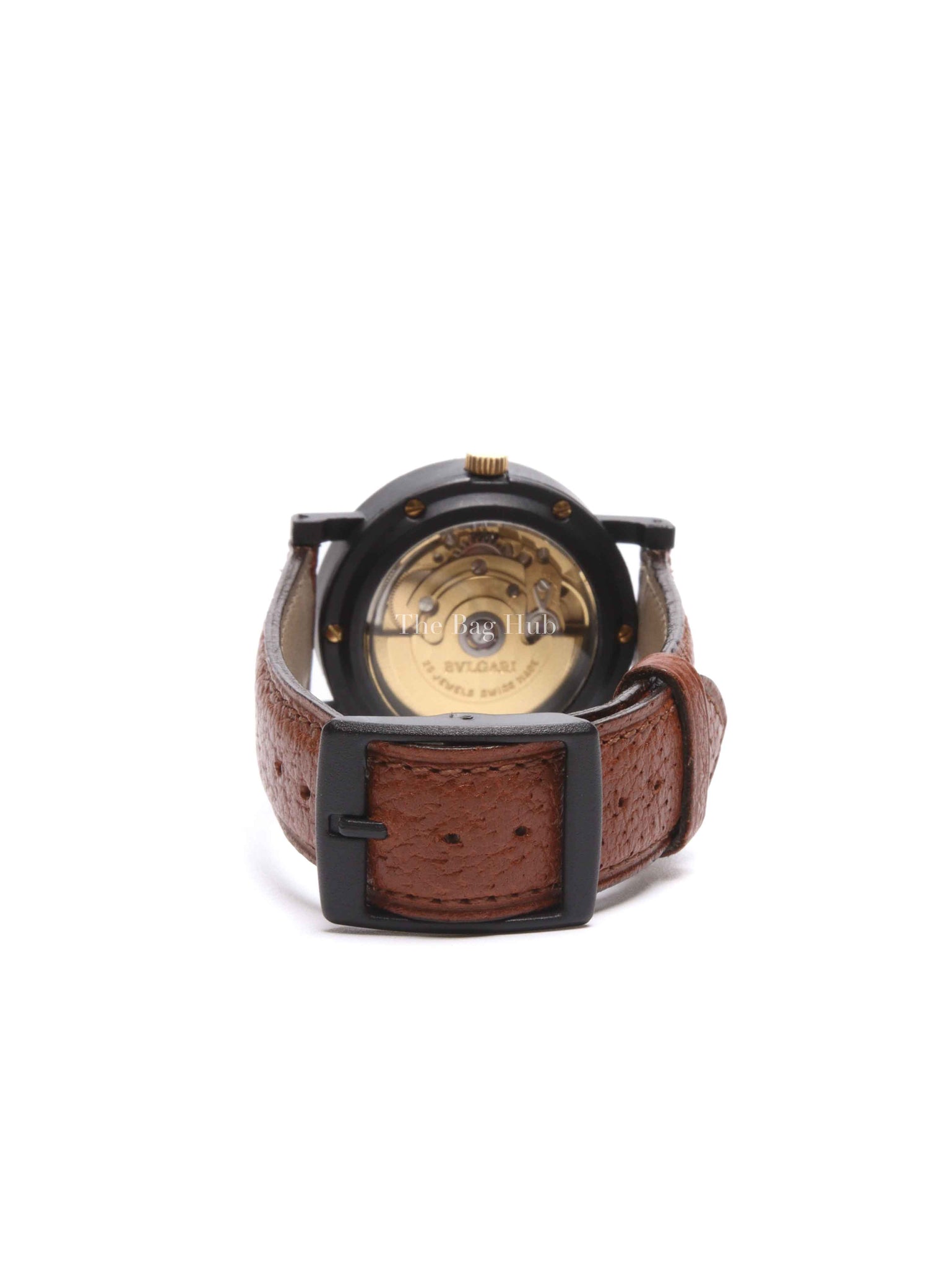 Bvlgari Brown Leather Giappone Edition Carbon Gold Watch 33mm