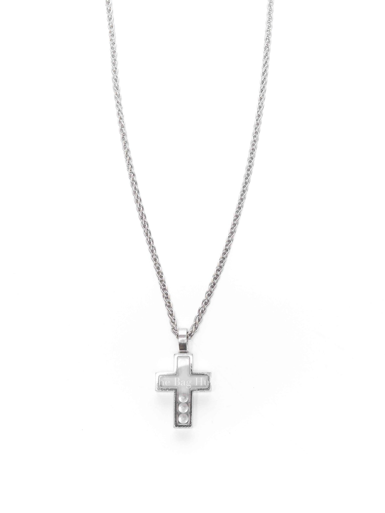 Chopard White Gold Happy Diamond & 18K Cross Necklace