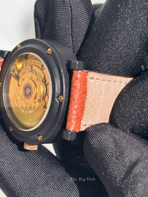 Bvlgari Brown Leather Giappone Edition Carbon Gold Watch 33mm