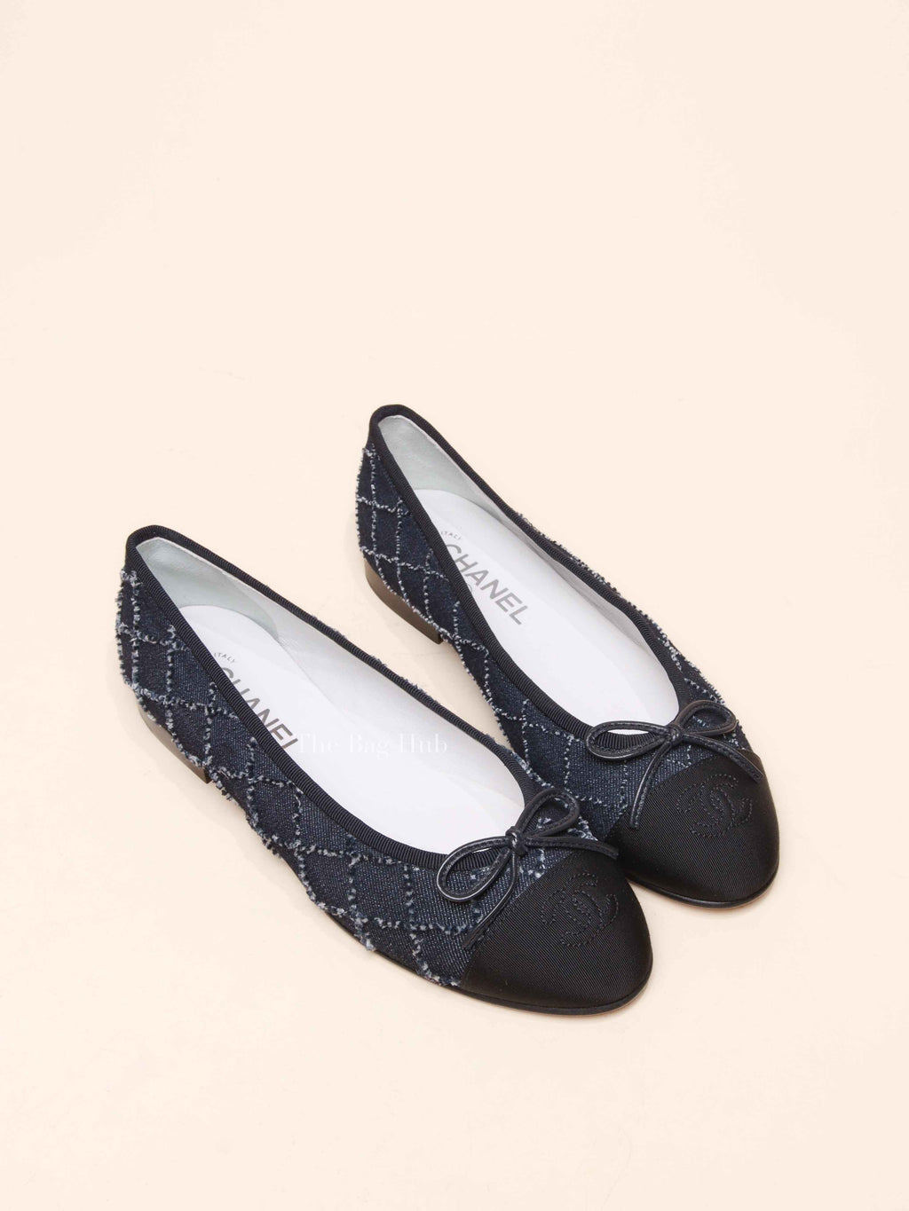 Chanel Blue Denim Quilted Grosgrain Captoe Ballerina Flats Size 38