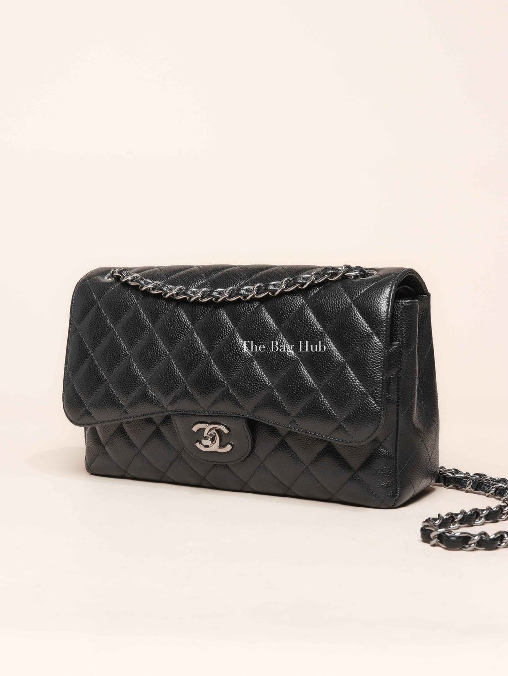 Chanel Black Caviar Quilted Classic Jumbo Double Flap Bag SHW