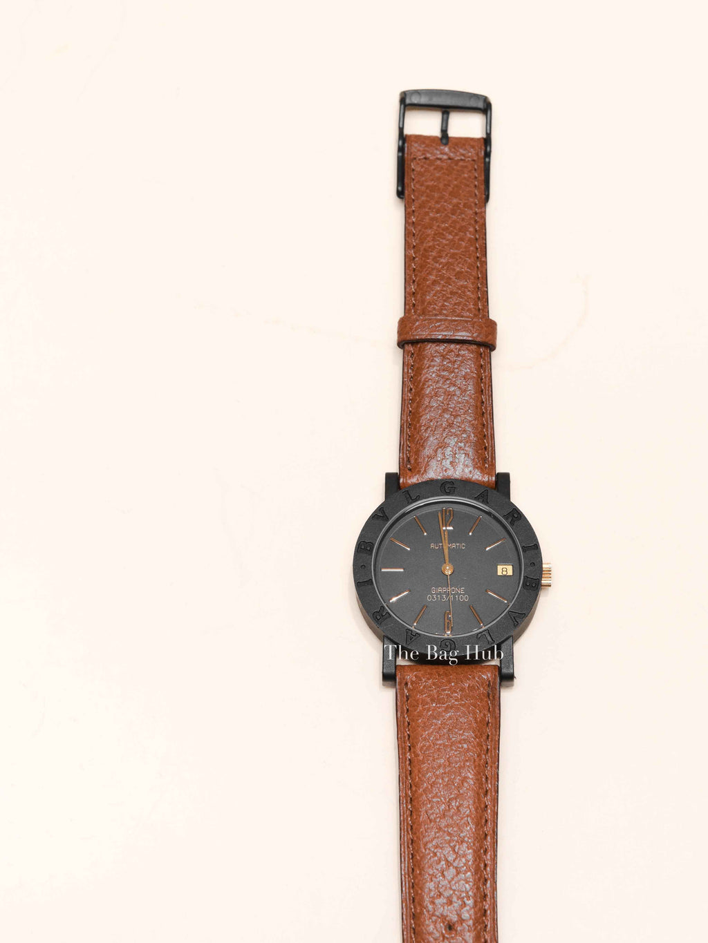Bvlgari Brown Leather Giappone Edition Carbon Gold Watch 33mm