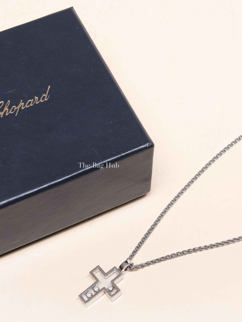 Chopard White Gold Happy Diamond & 18K Cross Necklace