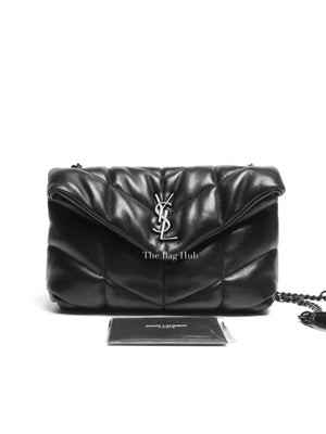 Saint Laurent Black Lambskin Quilted Toy Loulou Puffer Monochrome Chain Satchel Bag