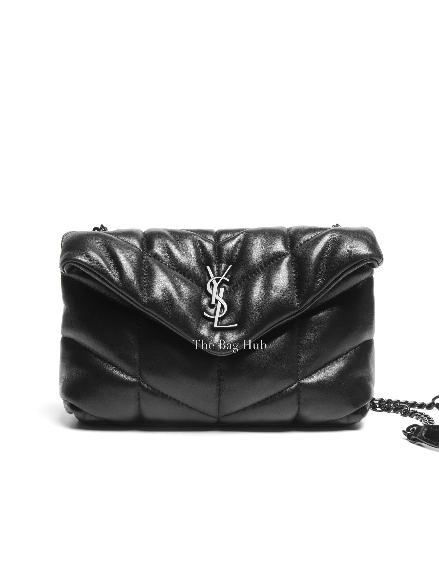 Saint Laurent Black Lambskin Quilted Toy Loulou Puffer Monochrome Chain Satchel Bag