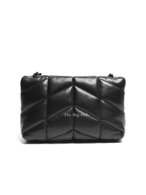 Saint Laurent Black Lambskin Quilted Toy Loulou Puffer Monochrome Chain Satchel Bag